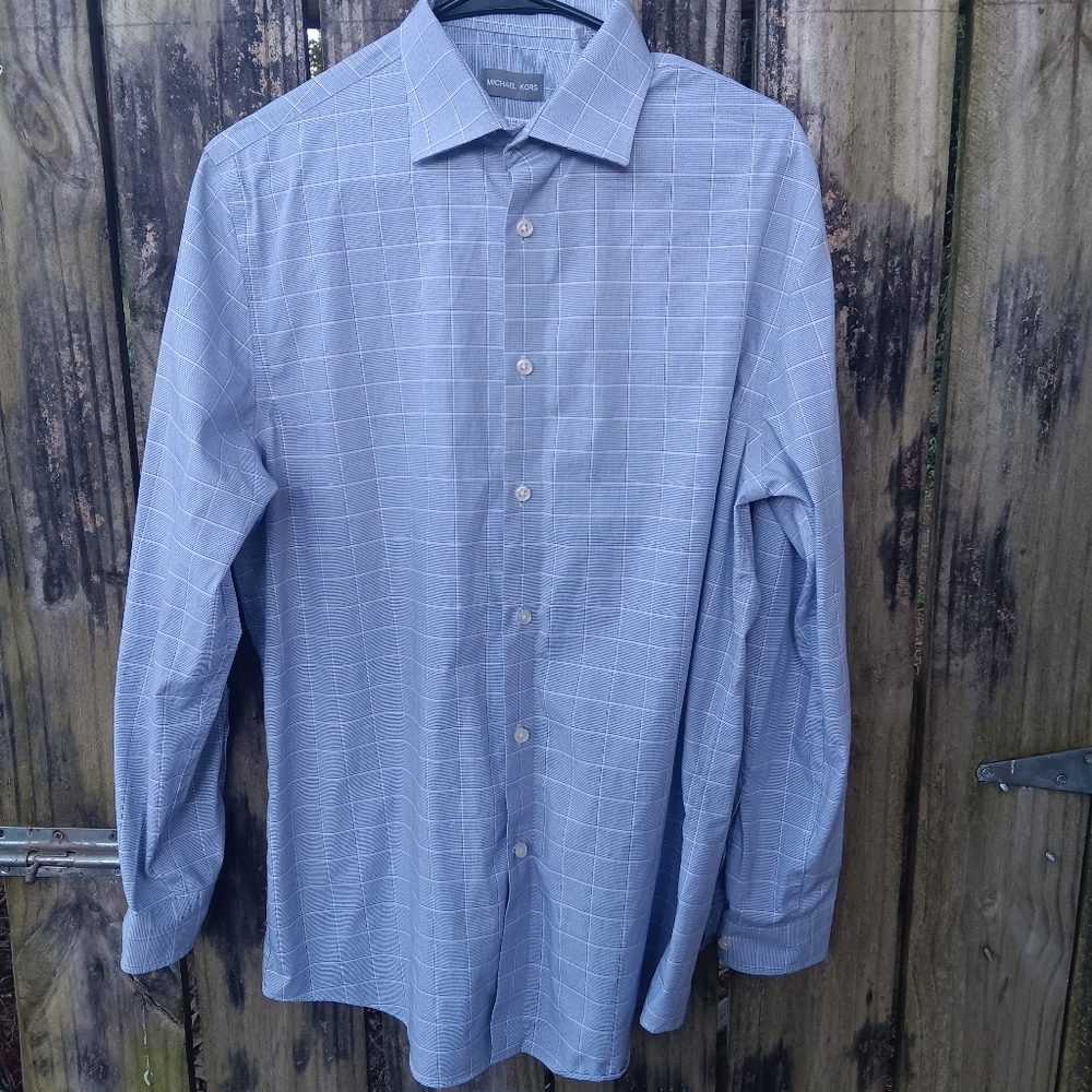 MICHAEL KORS Men's Checkered Button-Up Long Sleeve Shirt 16 32/33